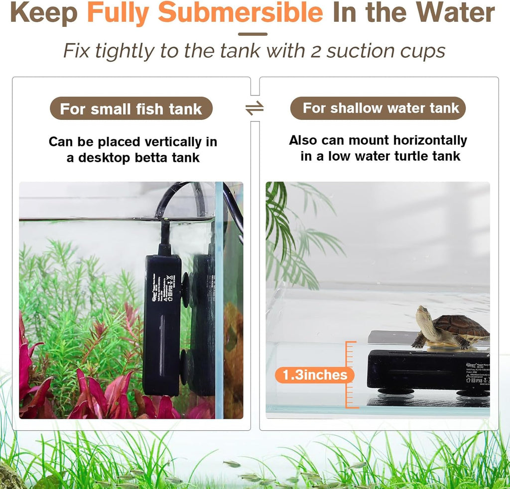 hygger Mini Fish Tank Submersible Heater 20W for 1-5 Gallons Desktop Betta Aquarium Heater with Digital Display Controller Adjustable Temperature