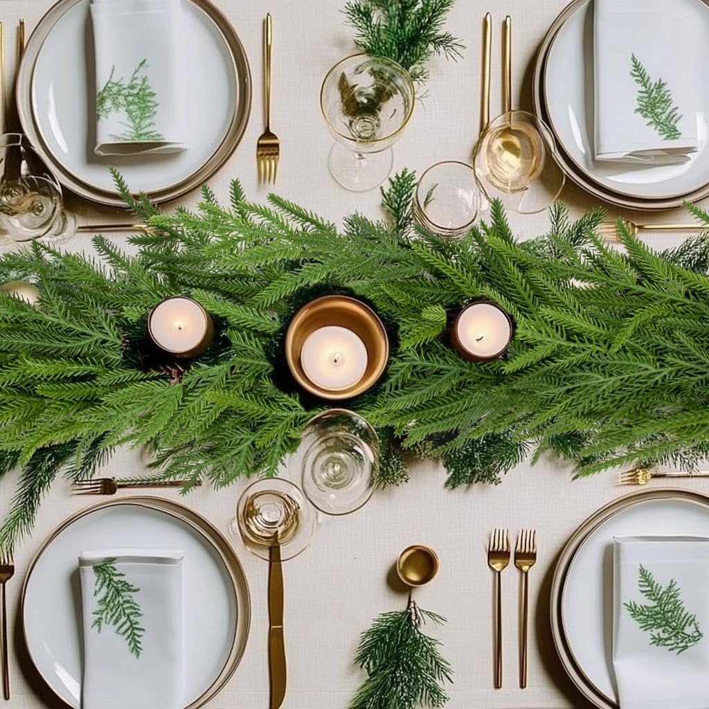 Briful 12PCS Christmas Norfolk Pine Branches Real Touch Norfolk Pine Stems DIY Crafts Artificial Christmas Norfolk Pine Branches for Xmas Garland Wreaths Indoor Outdoor Decor(22.5 Inches)