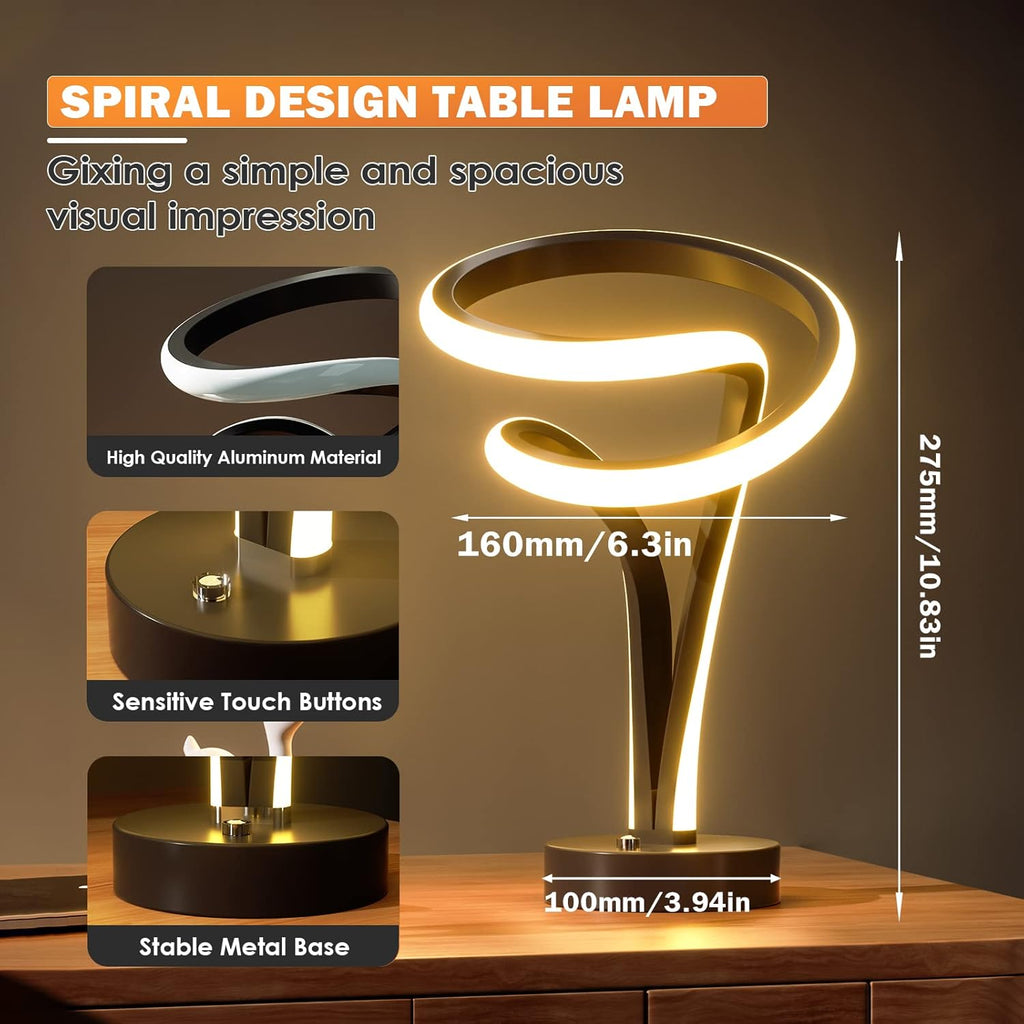RGB Desk Lamp, Spiral Lamp for Night Stand & Bedside - 7 Colors Touch Dimmable, 10 Lighting Modes, USB Powered Desk Night Light for Bedroom, Office, Ideal Gift (Black)