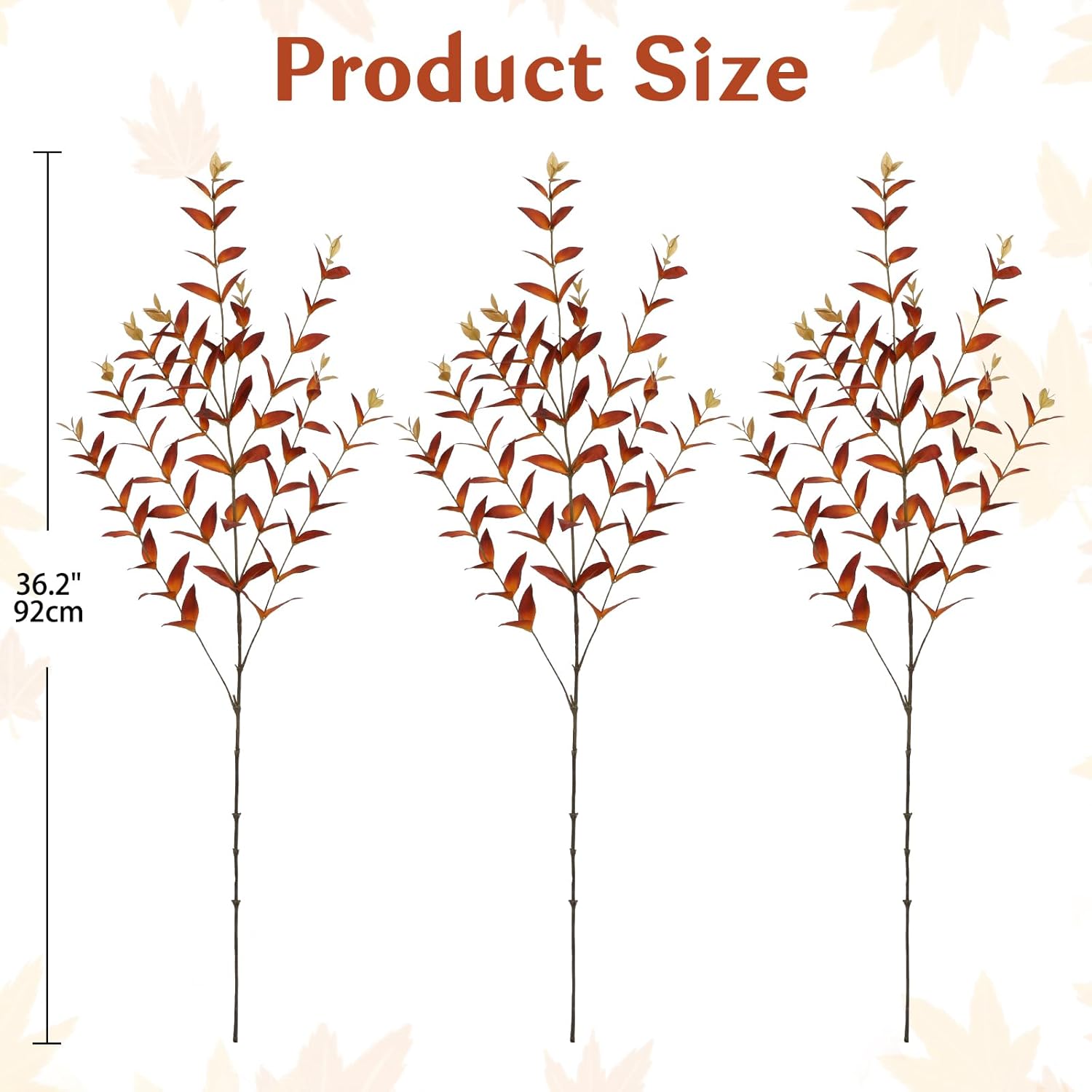 Briful 3PCS Artificial Fall Stems – 36.2" Long Stem Orange Leaf Branches, Autumn Foliage Branch for Fall Vase Filler, Thanksgiving Centerpiece, Harvest & Farmhouse Decoration