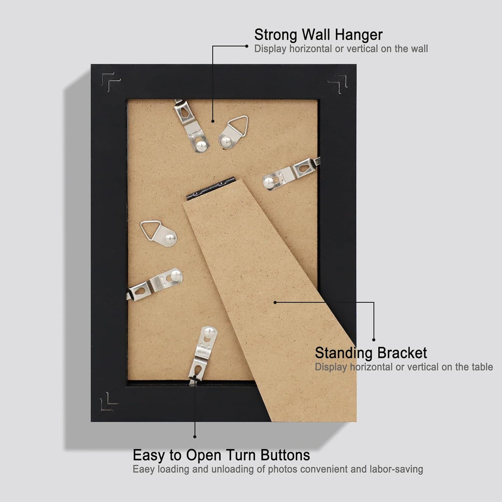 4x6 Picture Frame Set of 4, Made of Real Glass and Black Wooden Frame, 4 by 6 Photo for Wall or Tabletop - Display Picture 3.5x5 with Mat or 4x6 Without Mat