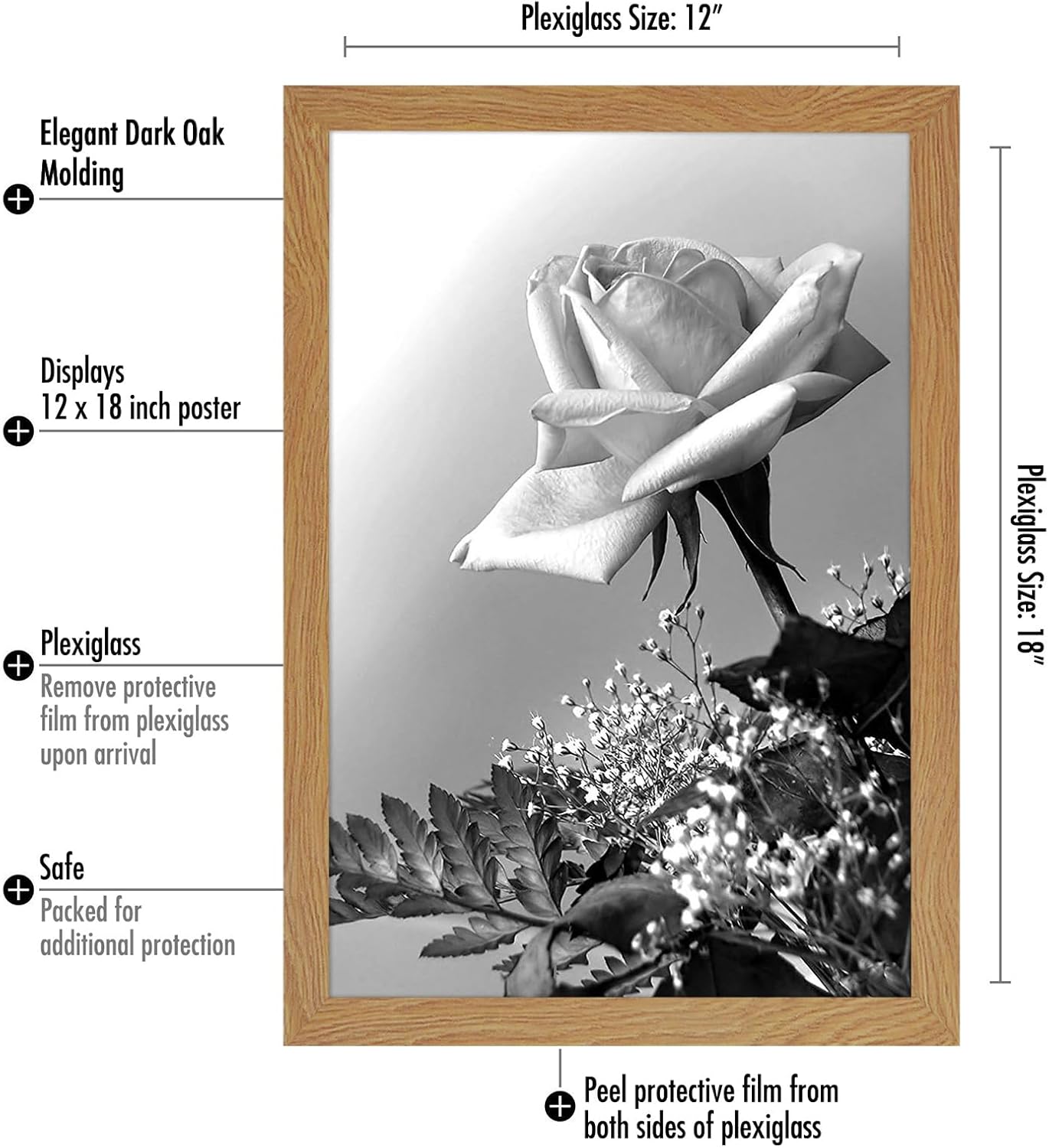 Americanflat 12x18 Poster Frame with Polished Plexiglass - Wide Picture Frames Made of Engineered Wood for Vertical or Horizontal Wall Display - Epic Collection - Dark Oak