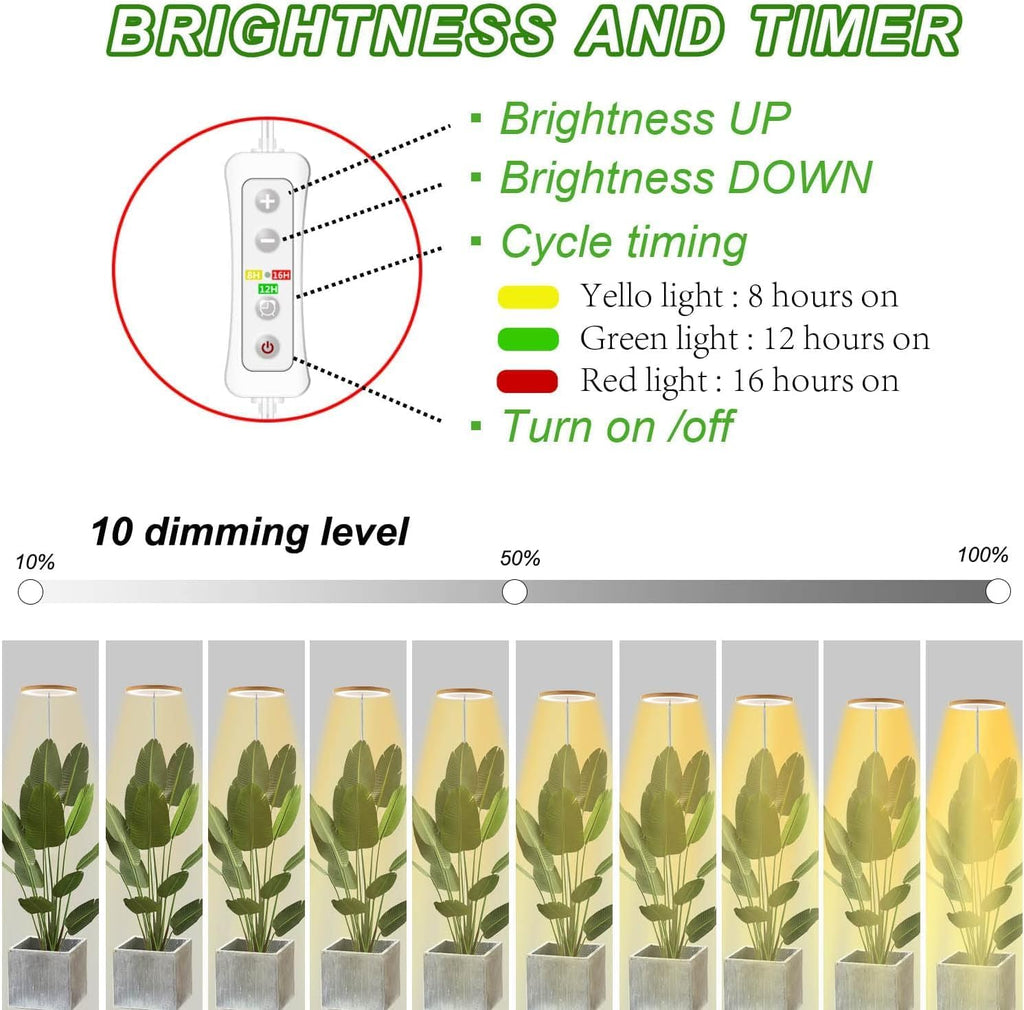 yadoker Plant Grow Light, LED Growing Light Full Spectrum for Indoor Plants,Aluminum Walnut Wood Grain Plant Lights,Height Adjustable, Automatic Timer, 5V Low Safe Voltage,Idea for Large Plant Light，