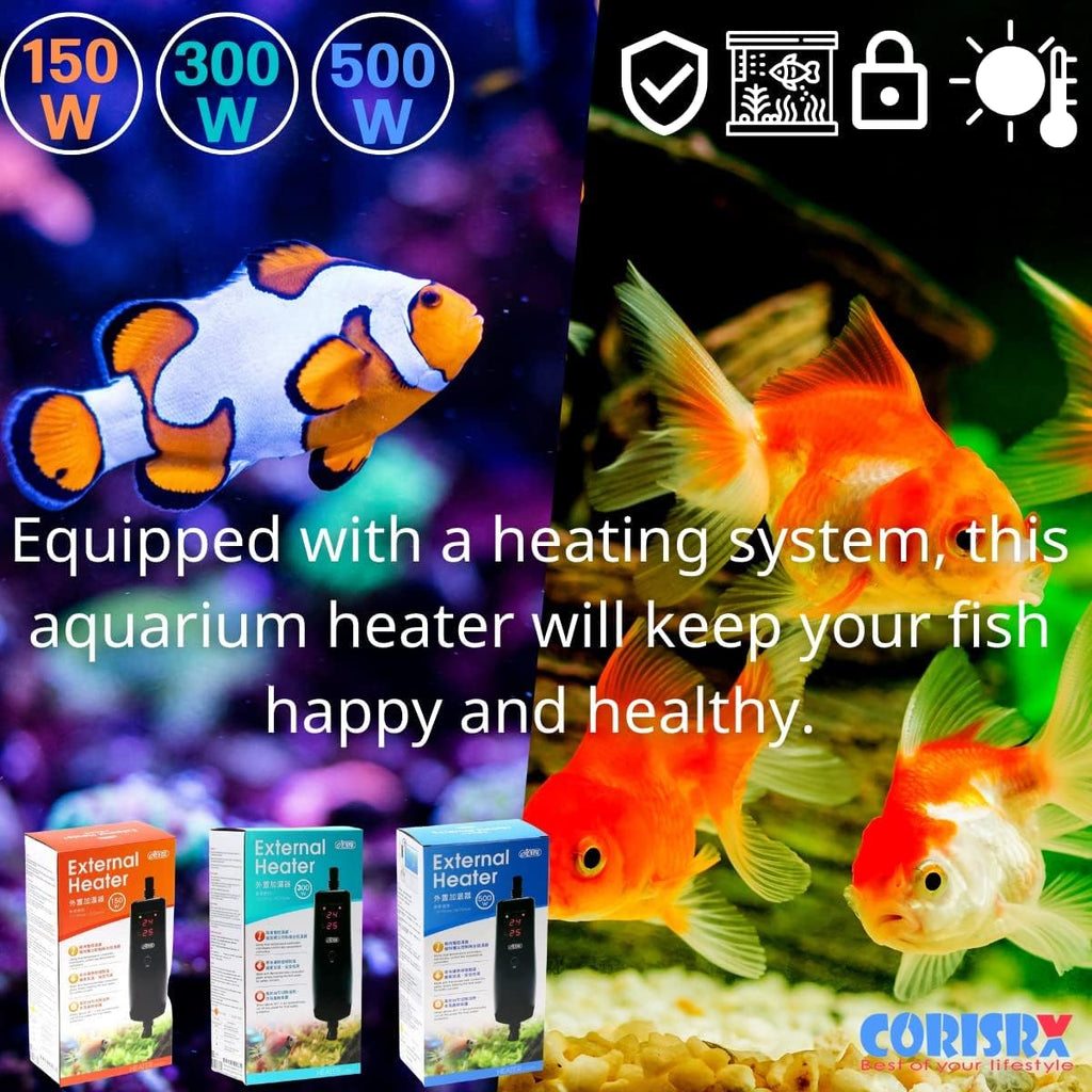CORISRX 150w/300w/500w in-Line External Heater Aquarium Heater - 150/300/500 WATT 1/2",5/8" (Applied to Both Sizes) (Black 300 Watt 5/8",1/2" Hose)