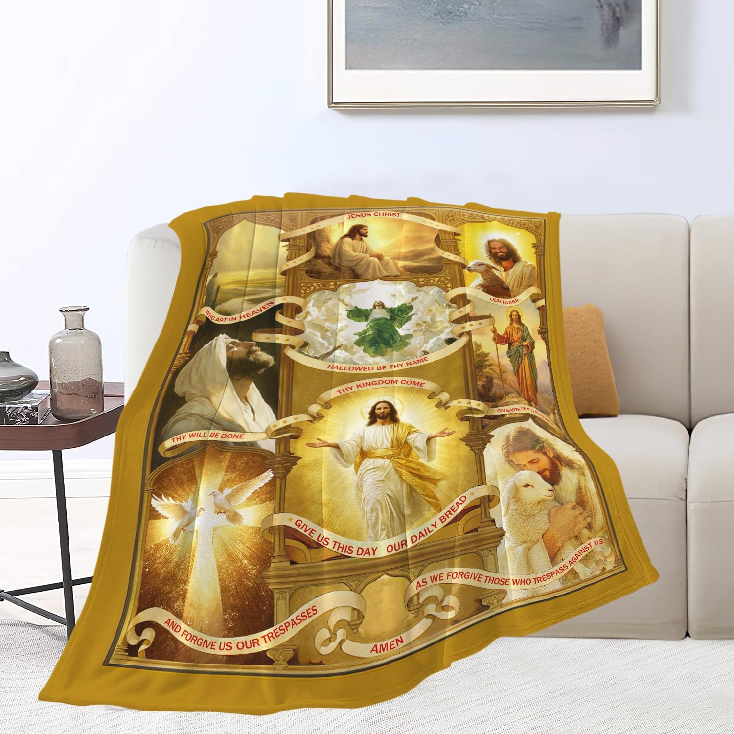 Jesus Blanket Christian Religious Faith Bible Verse Healing Prayer Throw Inspirational Scripture Catholic Spiritual Gifts for Men Women Adults Cozy Plush Fluffy Fuzzy Fleece Blanket Decor 50''X60''