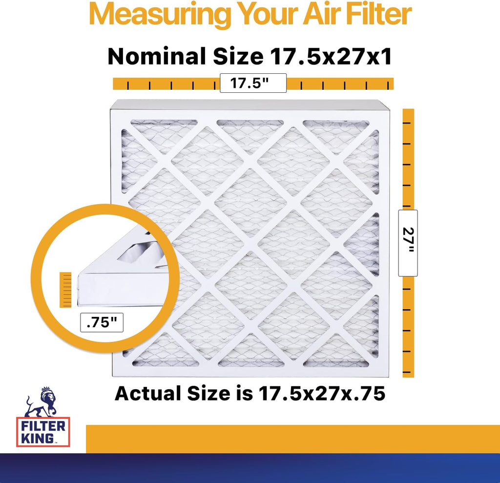 Filter King 17.5x27x1 Air Filter | 4-PACK | MERV 13 HVAC Pleated A/C Furnace Filters | MADE IN USA | Actual Size: 17.5 x 27 x .75"