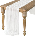 Ling's moment 14Ft x 35" Wide Brilliant White Gauze Semi-Sheer Table Runner Cheesecloth Tablecloth for Wedding Party Bridal Shower Boho Table Decor
