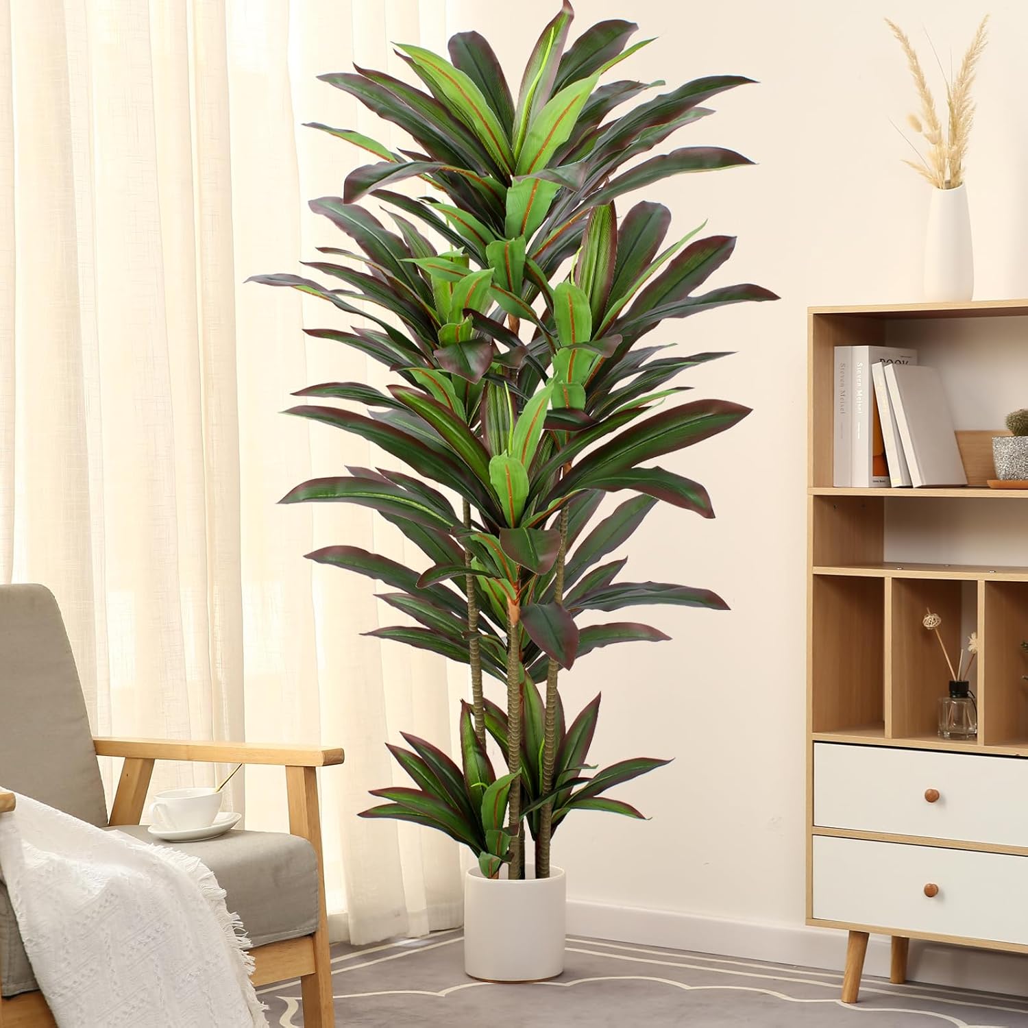 Dracaena Artificial Plant 5ft Red Yucca Silk Tree Faux Plants Indoor Tall Fake House Floor Plants Realistic Artificial Trees for Home Office Decor Indoor Outdoor Housewarming Gift