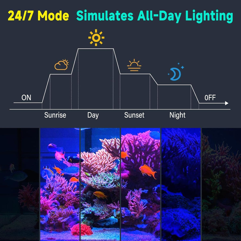 fishkeeper Clip On 24/7 Saltwater Aquarium LED Light, 12W Reef Lights for Coral DIY Color/Brightness Fish Tank Light with Timer for Coral Marine Tank Memory Function