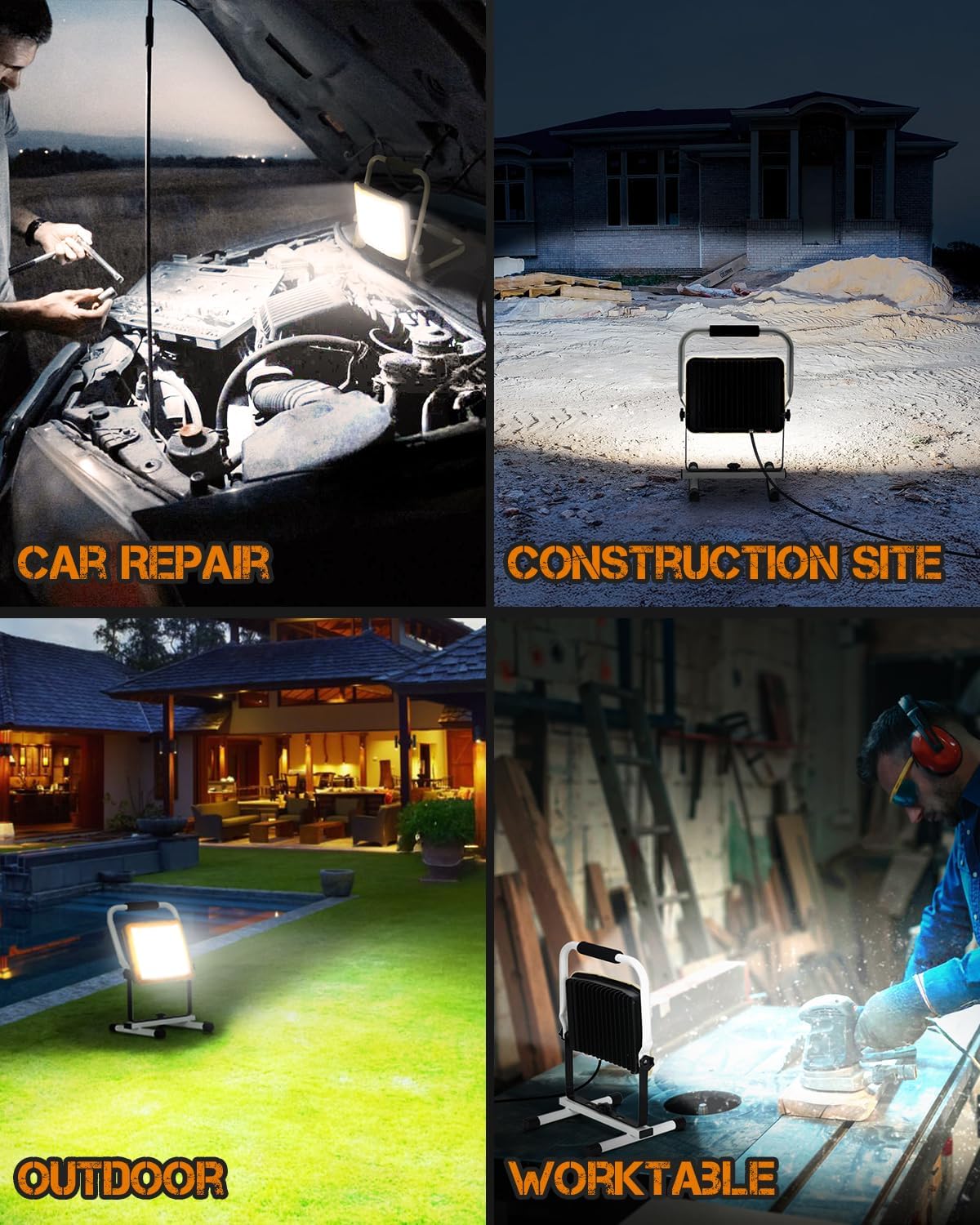 UNIONLUX Upgraded LED Work Light 300% Brightness, 100W 14000LM Warm/Nature/Daytime 3 Colors 210° Wide Angle, 500W Equivalent LED Work Light for Garage, Workshop, Construction Site