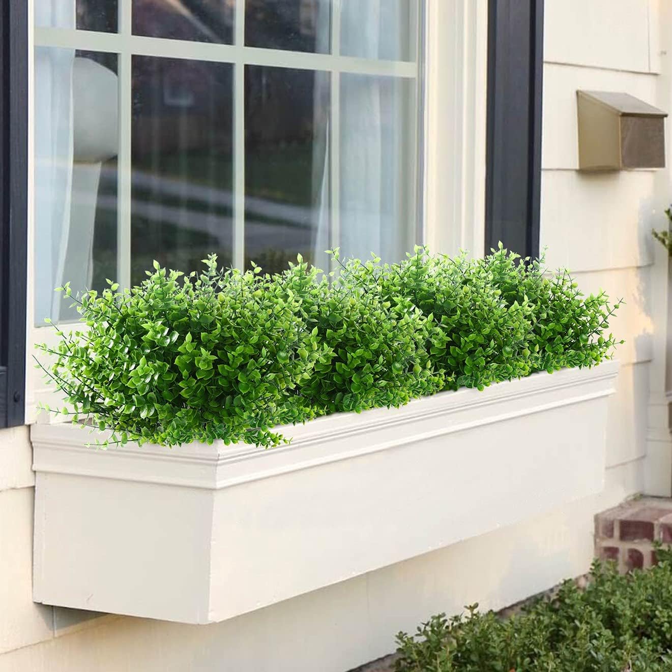 GREENRAIN Artificial Flowers Outdoor Fake Flowers for Decoration UV Resistant No Fade Faux Plastic Plants Garden Porch Window Box Décor (18 Bundles, 1#Green)