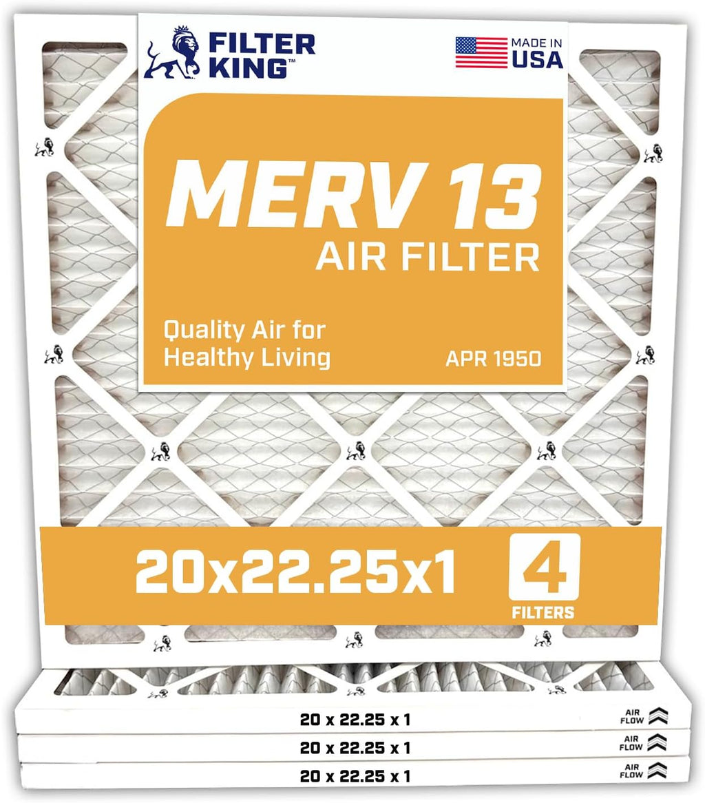 Filter King 20x22.25x1 Air Filter | 4-PACK | MERV 13 HVAC Pleated A/C Furnace Filters | MADE IN USA | Actual Size: 20 x 22.25 x .75"