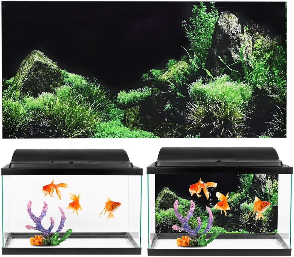Aquarium Poster, Seafloor Water Grass 3D PVC Self Adhesive Fish Wallpaper Sticker for Aquarium Decoration (76 * 46cm)