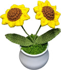Crochet Flowers Cute Little Potted Flower, Gift for Birthday, Teacher’s Day, Graduation, Anniversary, Christmas, Decor for Car Dashboard,Home Office Decoration (Sunflower)