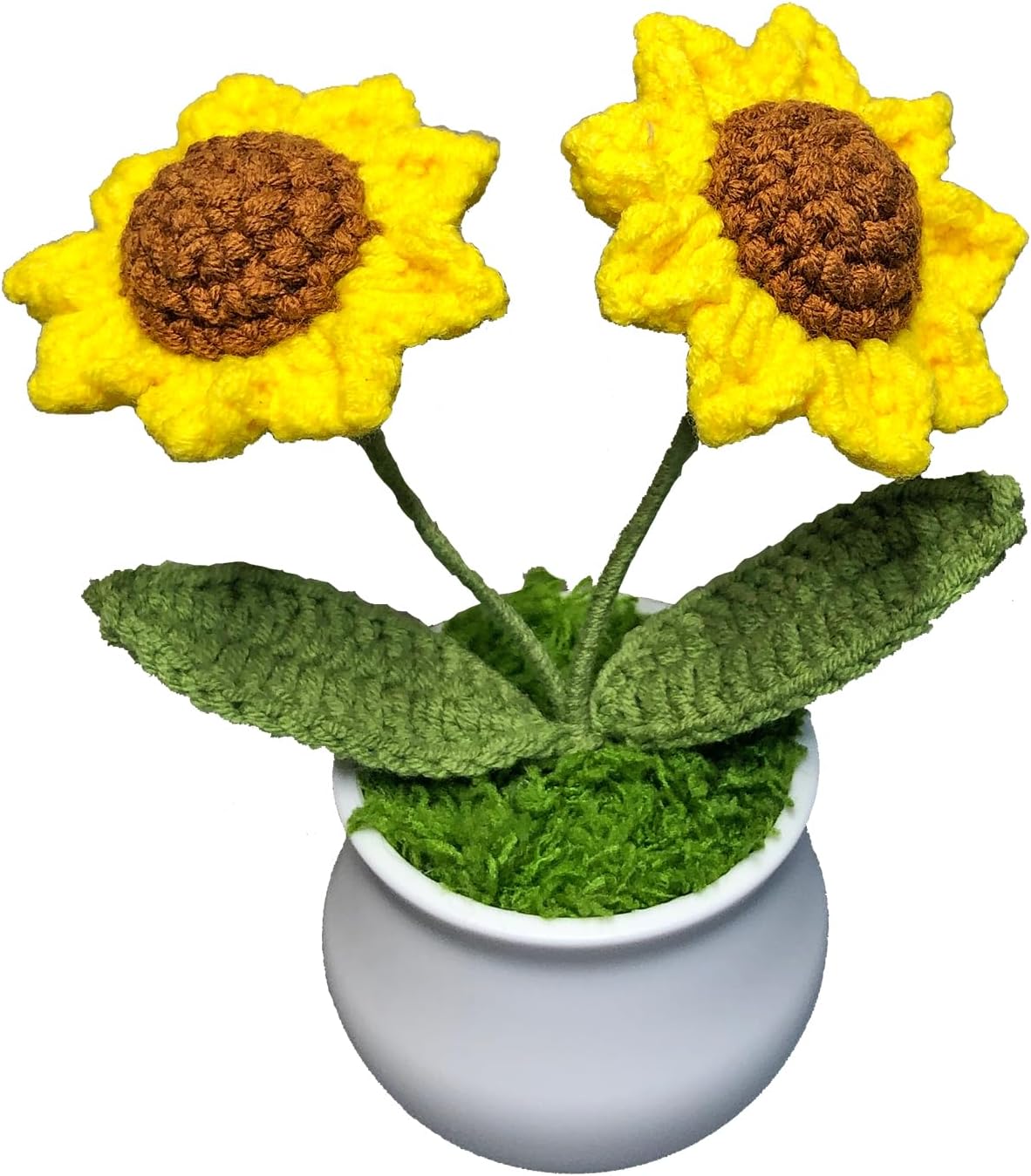 Crochet Flowers Cute Little Potted Flower, Gift for Birthday, Teacher’s Day, Graduation, Anniversary, Christmas, Decor for Car Dashboard,Home Office Decoration (Sunflower)