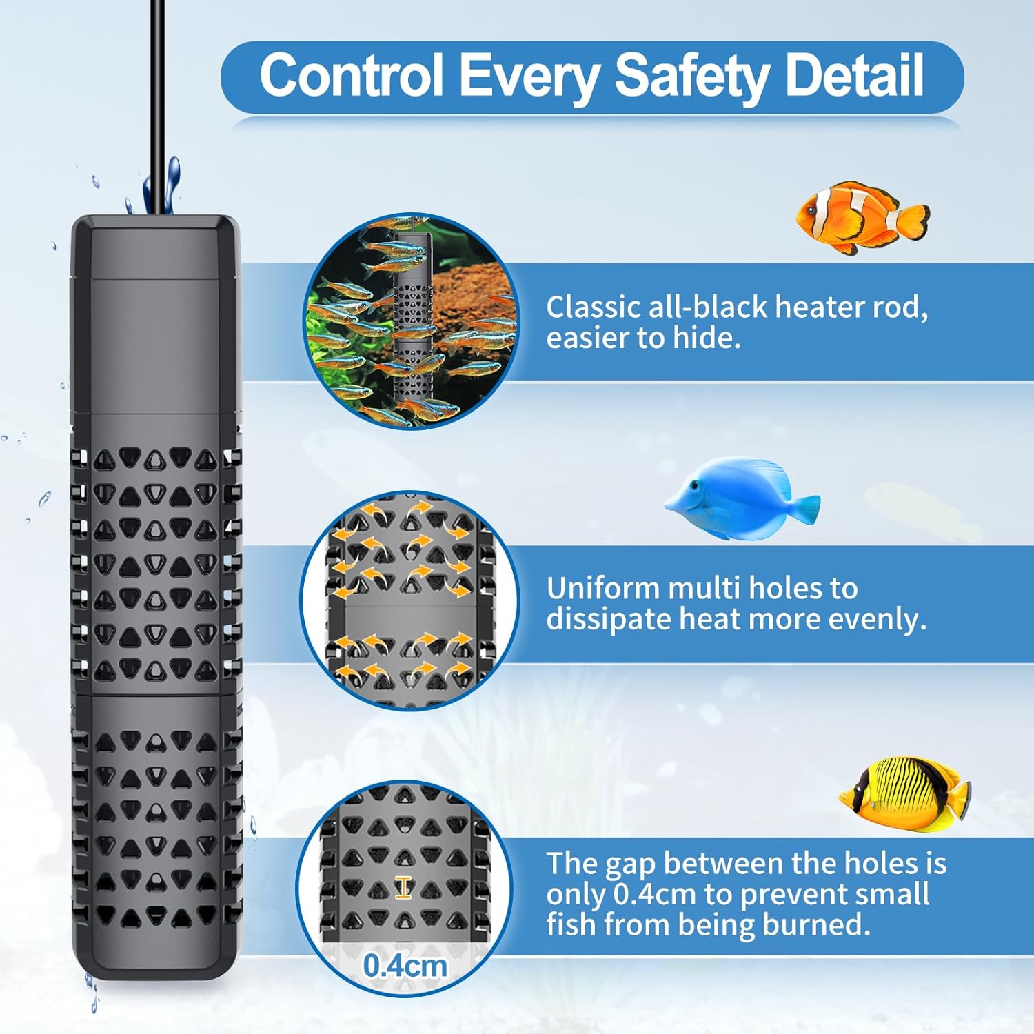 HiTauing Aquarium Heater, Upgraded 100W Fish Tank Heater with Intelligent Leaving Water Automatically Stop Heating and Advanced Temperature Control System, Suitable for Saltwater and Freshwater