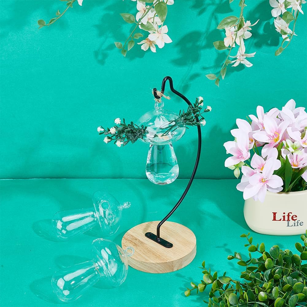 4pcs Glass Hanging Planter Air Fern Holder Hanging Hydroponic Vases with Jute Rope Terrarium Plants Hanger Vase Succulent Planter Terrariums for Moss Air Plants Christmas Decor (Mushroom)