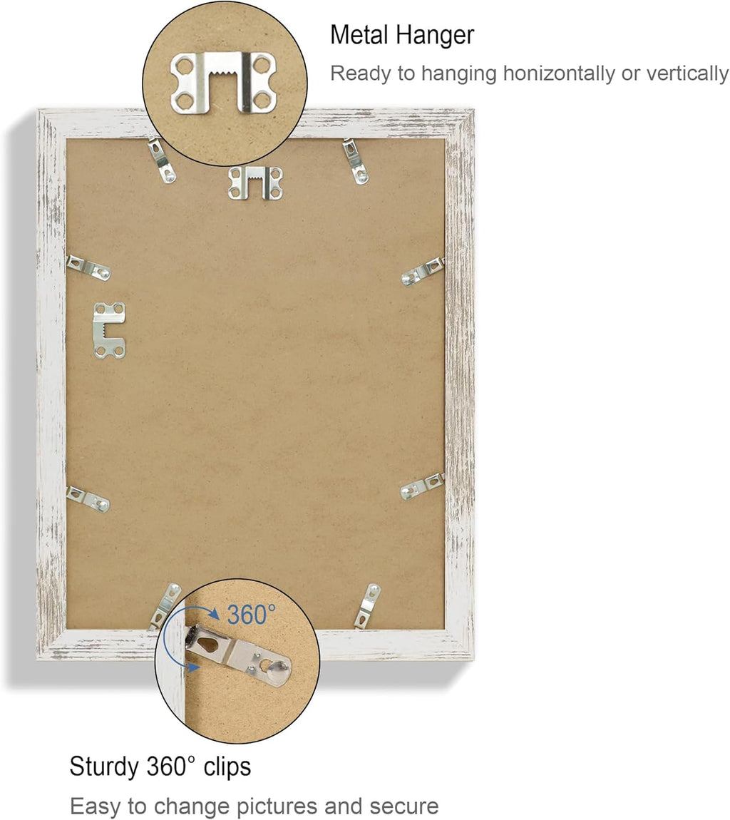 10x13 Picture Frame Set of 4, Made of Real Glass and Distressed White Frame, 10 by 13 Photo for Wall or Tabletop - Display Picture 8.5x11 with Mat or 10x13 Without Mat