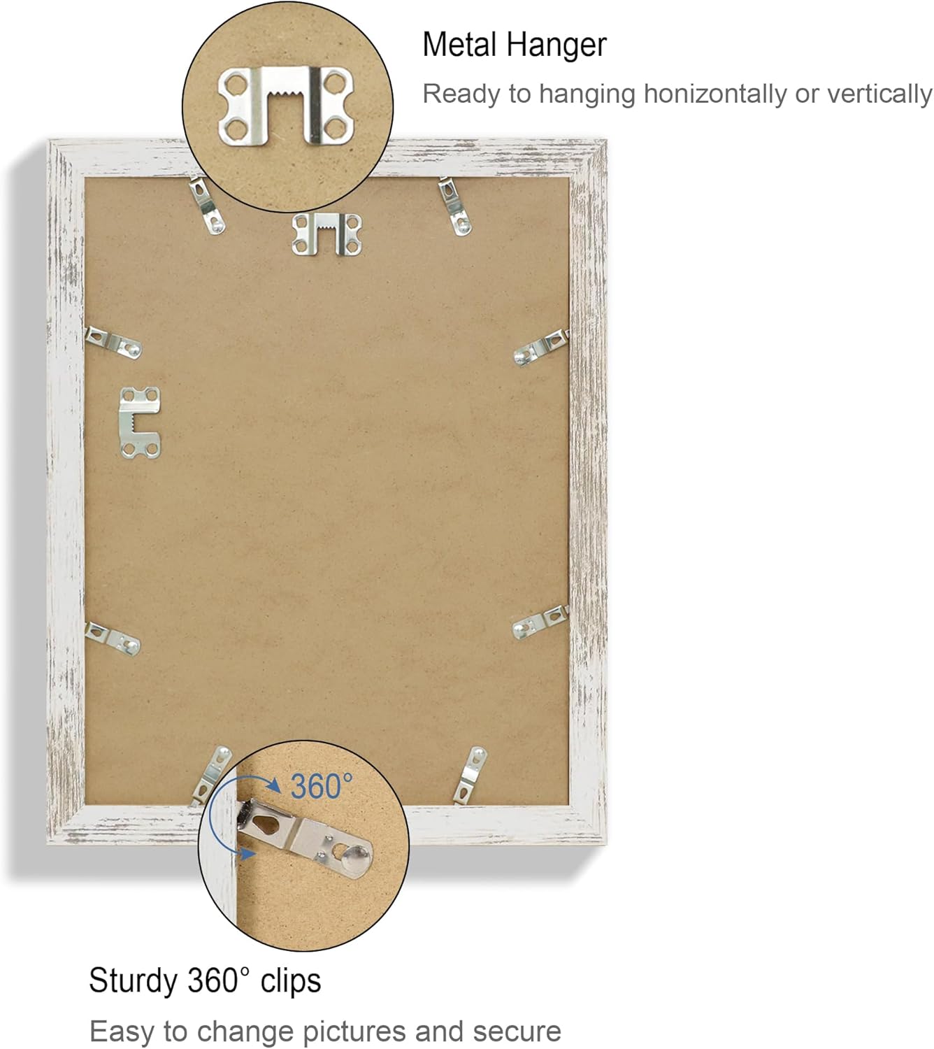 10x13 Picture Frame Set of 4, Made of Real Glass and Distressed White Frame, 10 by 13 Photo for Wall or Tabletop - Display Picture 8.5x11 with Mat or 10x13 Without Mat