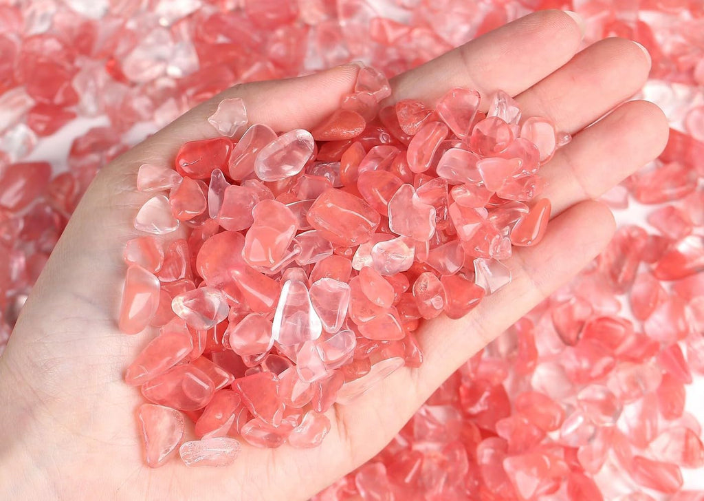 LAIDANLA Watermelon Red 1lb Crystal Polished Tumbled Stones Irregular Shaped Crystal Chips Bulk Natural Gemstone Aquarium Gravel Rocks Vase Filler Fish Tank Gravel Home Decoration