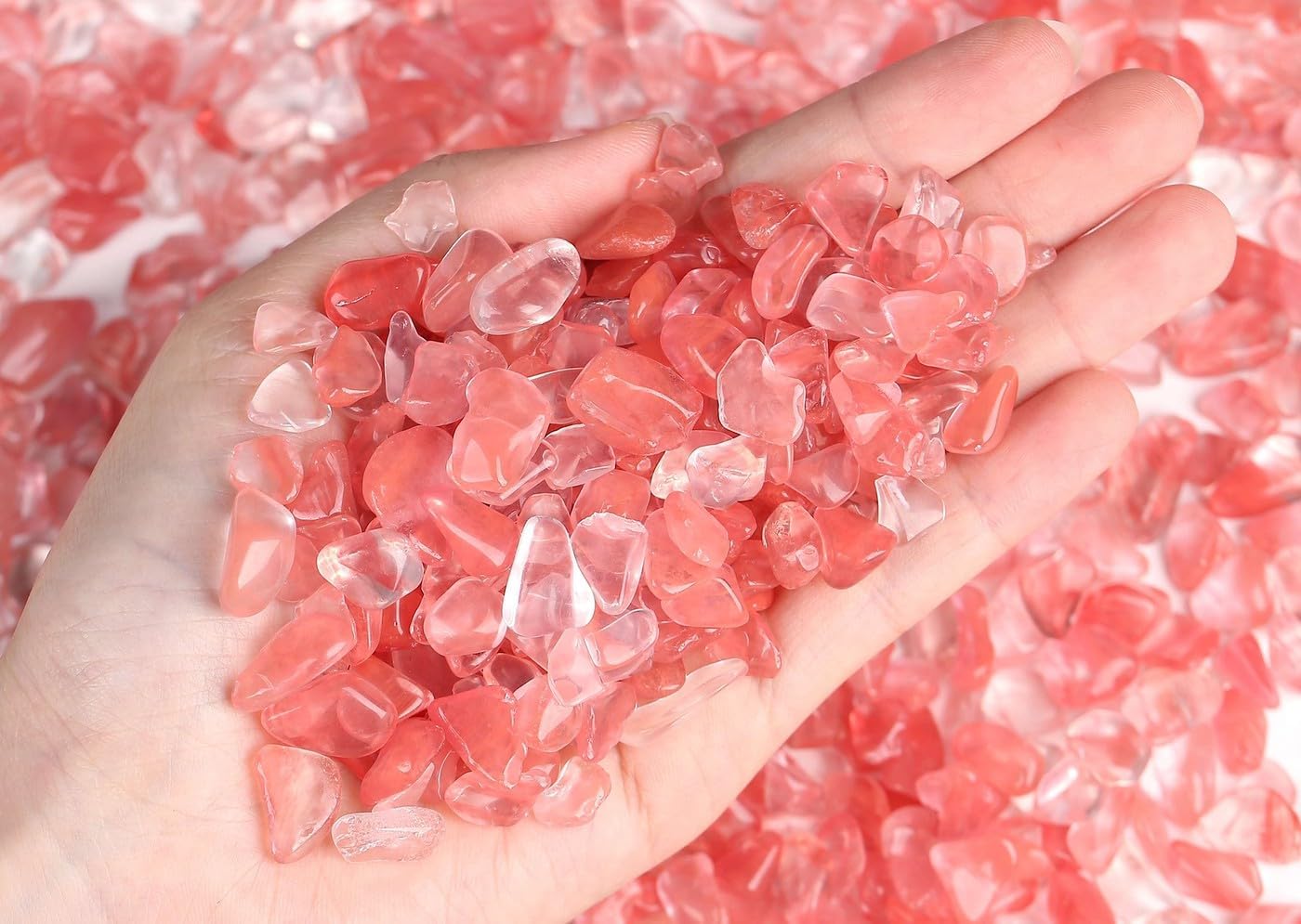 LAIDANLA Watermelon Red Crushed Stone Crystal Chips Bulk Natural Gemstones Healing Reiki Crystals Mini Quartz Vase Filler Aquarium Gravel 100g