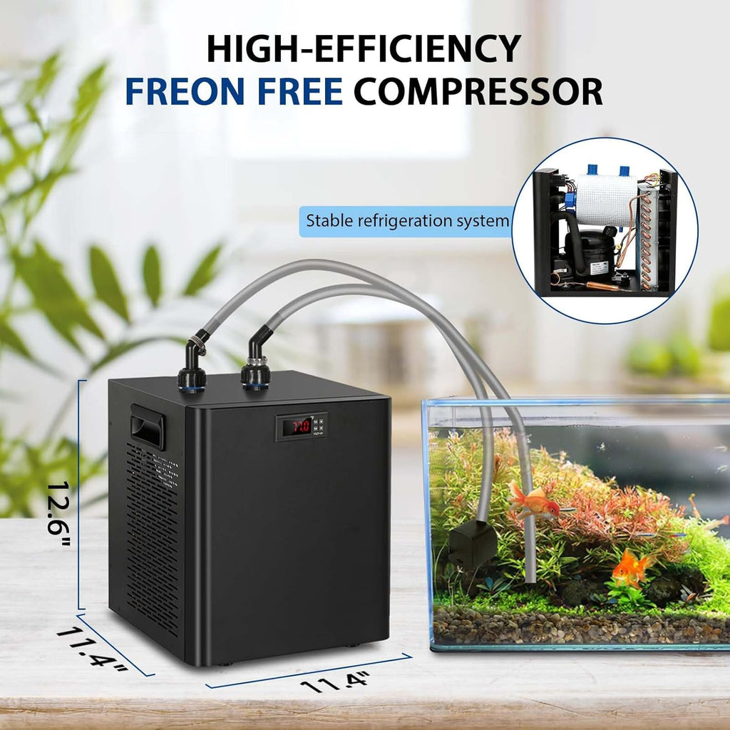 79 Gal Aquarium Chiller, 1/3 HP Fish Tank Water Chiller with Quiet Design Compressor, Refrigeration for Hydroponic System Axolotl Jellyfish Coral Reef 300L, Black