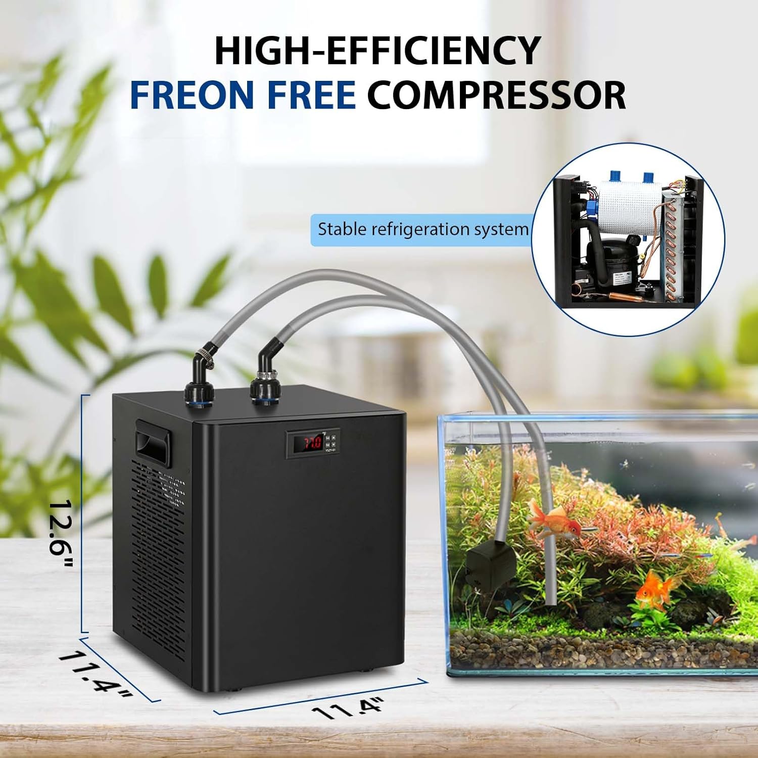 79 Gal Aquarium Chiller, 1/3 HP Fish Tank Water Chiller with Quiet Design Compressor, Refrigeration for Hydroponic System Axolotl Jellyfish Coral Reef 300L, Black