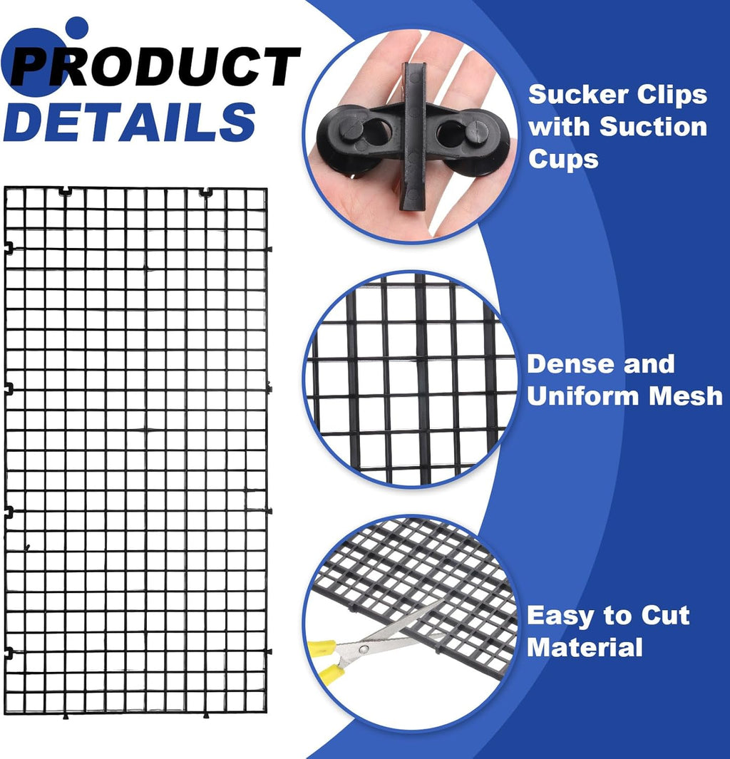 uxcell 8Pcs Aquarium Fish Tank Divider, 12x6 Inch Plastic Egg Crate Light Diffuser Grid Filter Bottom Partition Separator with Sucker Clips and Suction Cups for Aquarium, Black