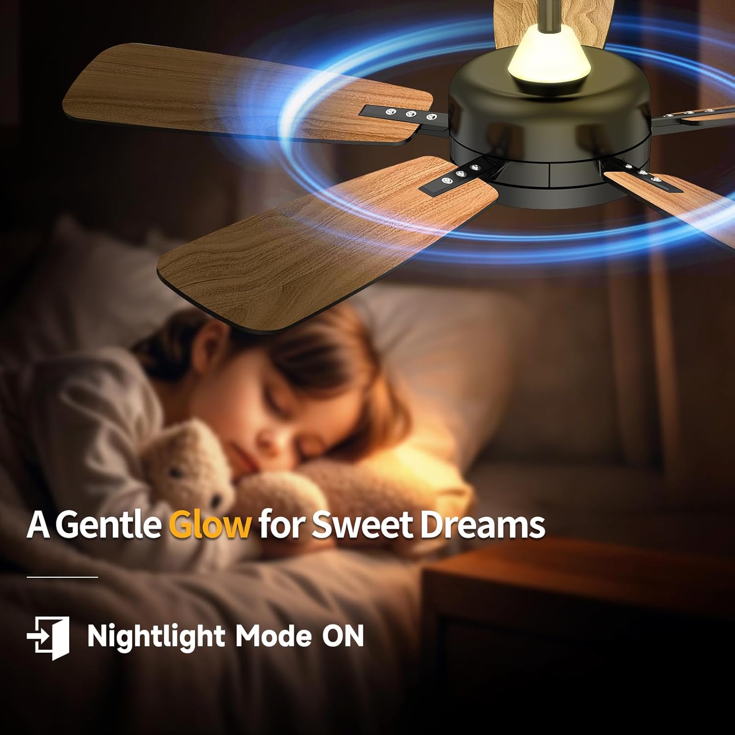 Roomratv Ceiling Fans with Lights,46 Inch,Remote Control,Night Light,Dimmable,Reversible,Noiseless,6 Speeds,Timer,Black Modern Ceiling Fan for Living Room,Bedroom,Kitchens,Kis room,Outdoor Patio