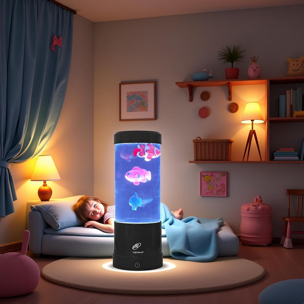 Lightahead Mini LED Round Fish Lamp Color Changing Light Effects, A Sensory Synthetic Fish Aquarium Tank 9 inches Tall Mood Lamp.