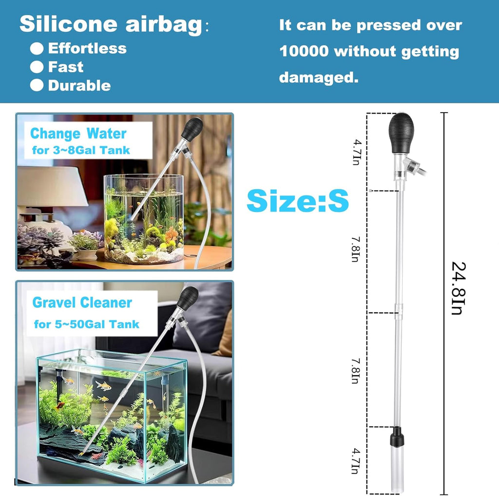 Carefree Fish Aquarium Small Gravel Cleaner 6Ft Hose Silicone Airbag Fish Tank Water Changer Gravel Vacuum Adjustable Length ABS(for 3~8Gal Tank)