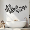Elegant Metal Tree Wall Art Decor,Modern Branch Design with Ivy & Palm Leaf Accents,Black Metal Wall Sculpture for Living Room, Bedroom (47" x 22" | 120 x 55cm)