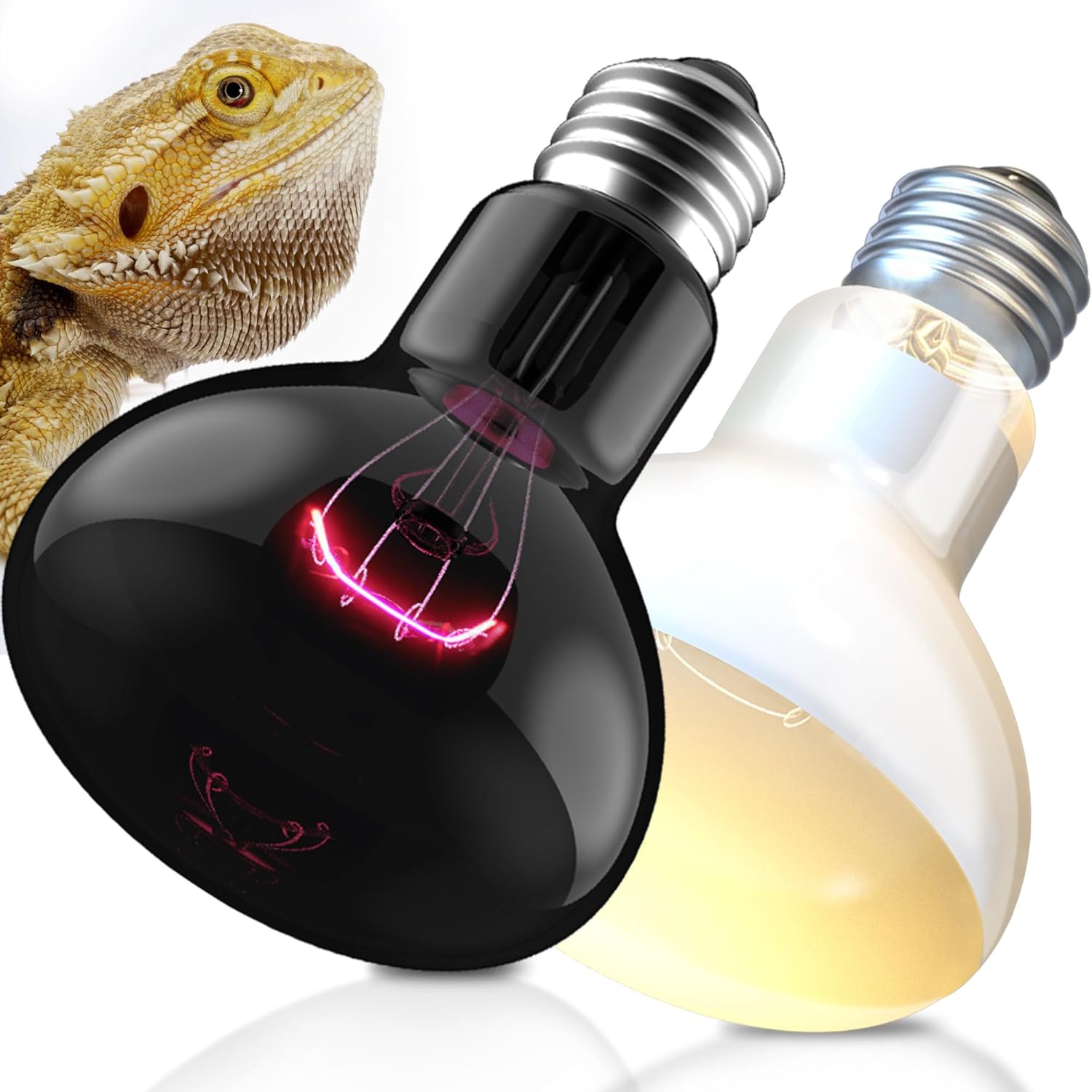 Reptile Heat Lamp Bulbs 2-Pack - Daylight & Nightlight Combo for Terrarium - Basking Bulb for Bearded Dragons, Turtles, Snakes & Lizards - Dual Day/Night Cycle - E26 Base 110V