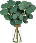 Briful Artificial Eucalyptus Stems in Clear Glass Vase with Faux Water, 14" Fake Plant Eucalyptus Leaves for Home Office Farmhouse Wedding Centerpiece Décor
