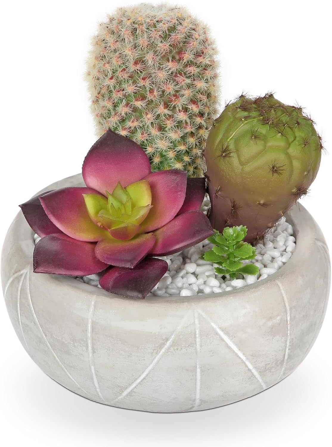 Artificial Cactus Plants Indoor, 5.5" Assorted Small Faux Purple Succulent in Pots Fake Potted Desk Plant with Concrete Bowl Succulents Artificial Cactus Decor for Home Office Bathroom Table Shelf