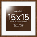 Homeforia 15x15 Picture Frame Brown, High End Dark Oak 15 x 15 Square Wood Frame with Mat 11 x 11 for Photo, 15by15 Wooden Walnut Poster Frame Matted to 11x11 Print, Tempered Glass, Wall Kit, Set of 1