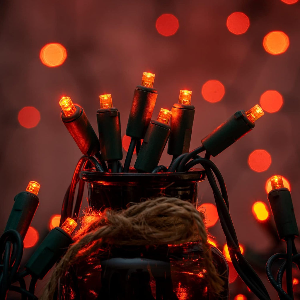 YULETIME 200 Orange Wide Angle LED Christmas Lights, 66 Feet Green Wire UL Certified 5mm Holiday String Light Set (Orange)