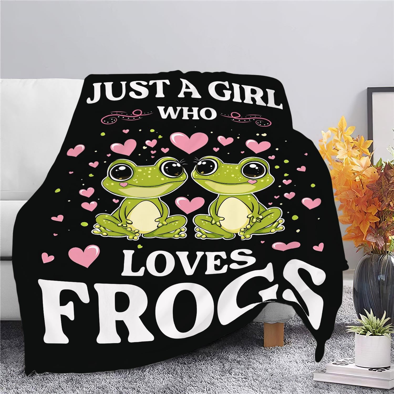 Frog Blanket Just A Girl Who Loves Frogs Cute Cartoon Frog Throw Blanket Gifts for Girls Boys Kids Women Men Adults Super Soft Cozy Plush Fluffy Fuzzy Fleece Blanket Home Decor 50''X60''