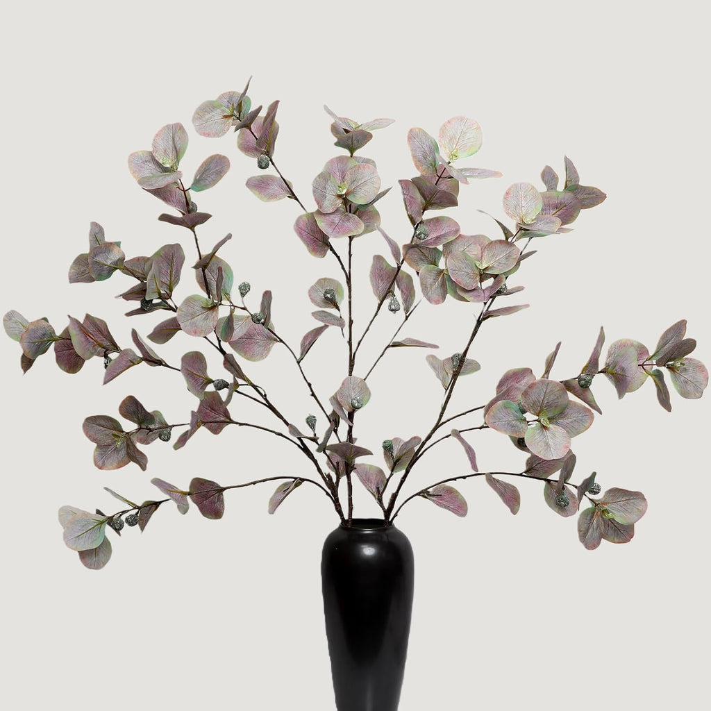 KBREE 41.3" Eucalyptus Stems, 3 Pcs Faux Eucalyptus with Seed Pods, Extra Long Stems Greenery Decor for Tall Vase, Home, Wedding & Office (Dusty Purple Green)