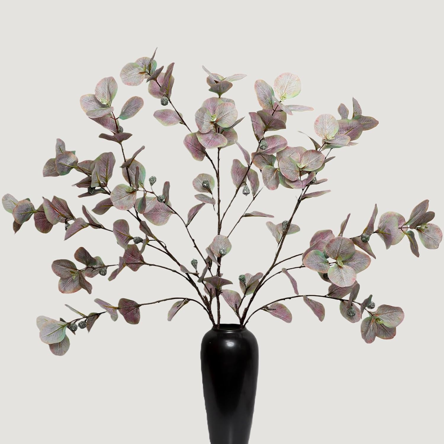 KBREE 41.3" Eucalyptus Stems, 3 Pcs Faux Eucalyptus with Seed Pods, Extra Long Stems Greenery Decor for Tall Vase, Home, Wedding & Office (Dusty Purple Green)