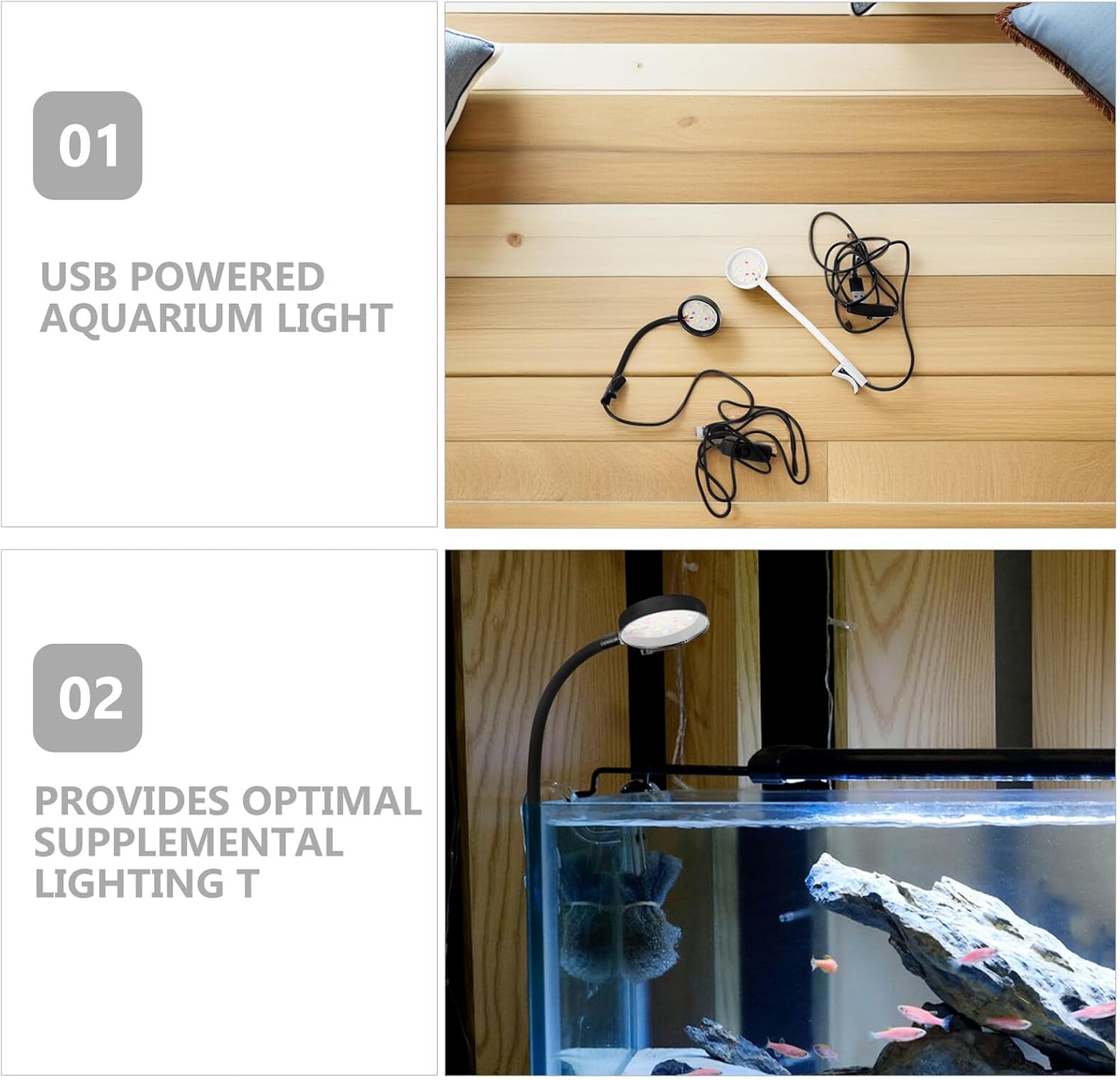 2PCS USB Fish Tank Light Adjustable Aquarium LED Lamps for Small Tanks with White Illumination Compact Aquarium Lighting for Aquatic Plants and Fish