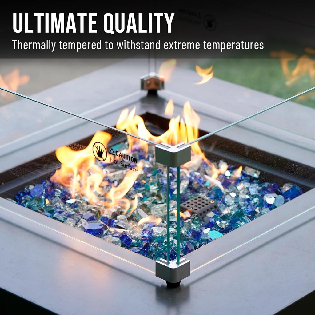 Skyflame 10-Pound Blended Fire Glass for Fire Pit Fireplace Landscaping, 1/2 inch Aqua Blue, Platinum, Cobalt Blue, Reflective