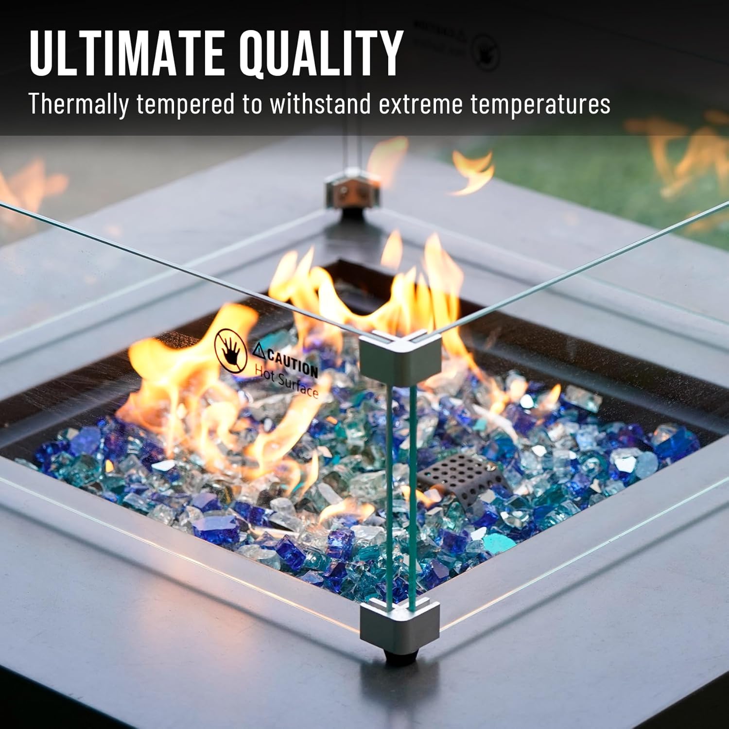 Skyflame 10-Pound Blended Fire Glass for Fire Pit Fireplace Landscaping, 1/2 inch Aqua Blue, Platinum, Cobalt Blue, Reflective