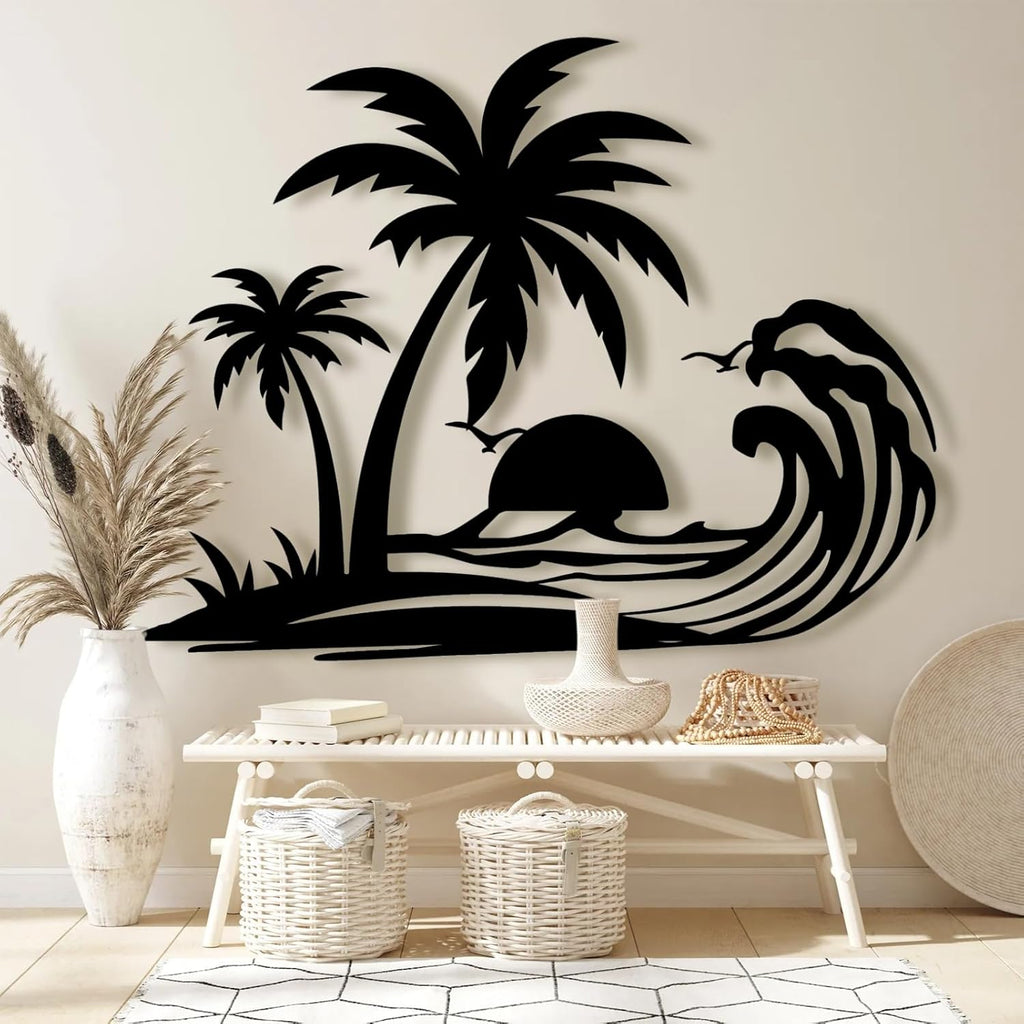 Palm Tree Metal Wall Decor,Palm Tree Metal Wall Art,Metal Palm Tree,Metal Palm Tree Wall Decor,Tropical Metal Wall Art,Beach Wall Decort,Metal Wall Decor (style 1,black,31 L" x 25 W" / 80 x 63 cm)