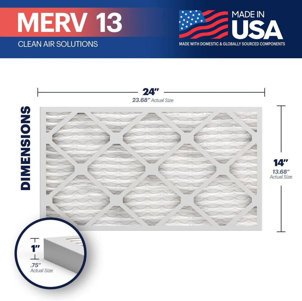BNX TruFilter 14x24x1 Air Filter MERV 13 (6-Pack) - MADE IN USA - Electrostatic Pleated Air Conditioner HVAC AC Furnace Filters for Allergies, Pollen, Mold, Bacteria, Smoke, Allergen, MPR 1900 FPR 10