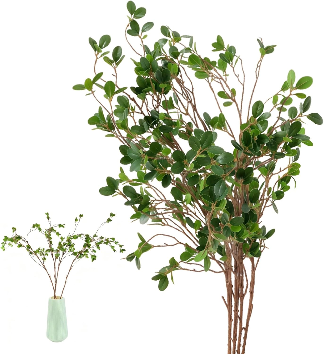 OMISTAR 6 Pcs Artificial Plants Green Milan Leaf Branches, 45 in Faux Greenery Stems for Vase, Bendable Branches, Realistic Green Leaves for Home Decor, Indoor Outdoor