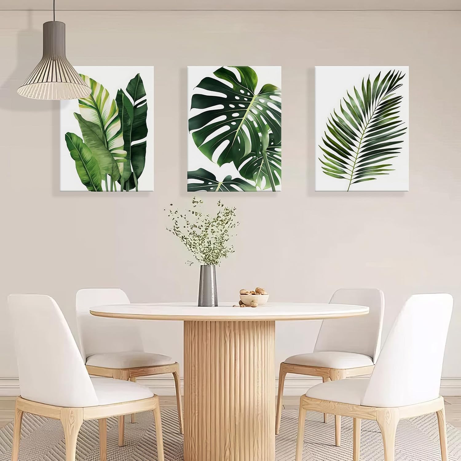 3pcs Framed Canvas Prints Botanical Leaf Modern Plant Palm Leaves Banana Leaf Tropical Wall Art Decor Canvas Poster Gallery Bathroom Bedroom Living Room Office 16x24 Inch Ready to Hang