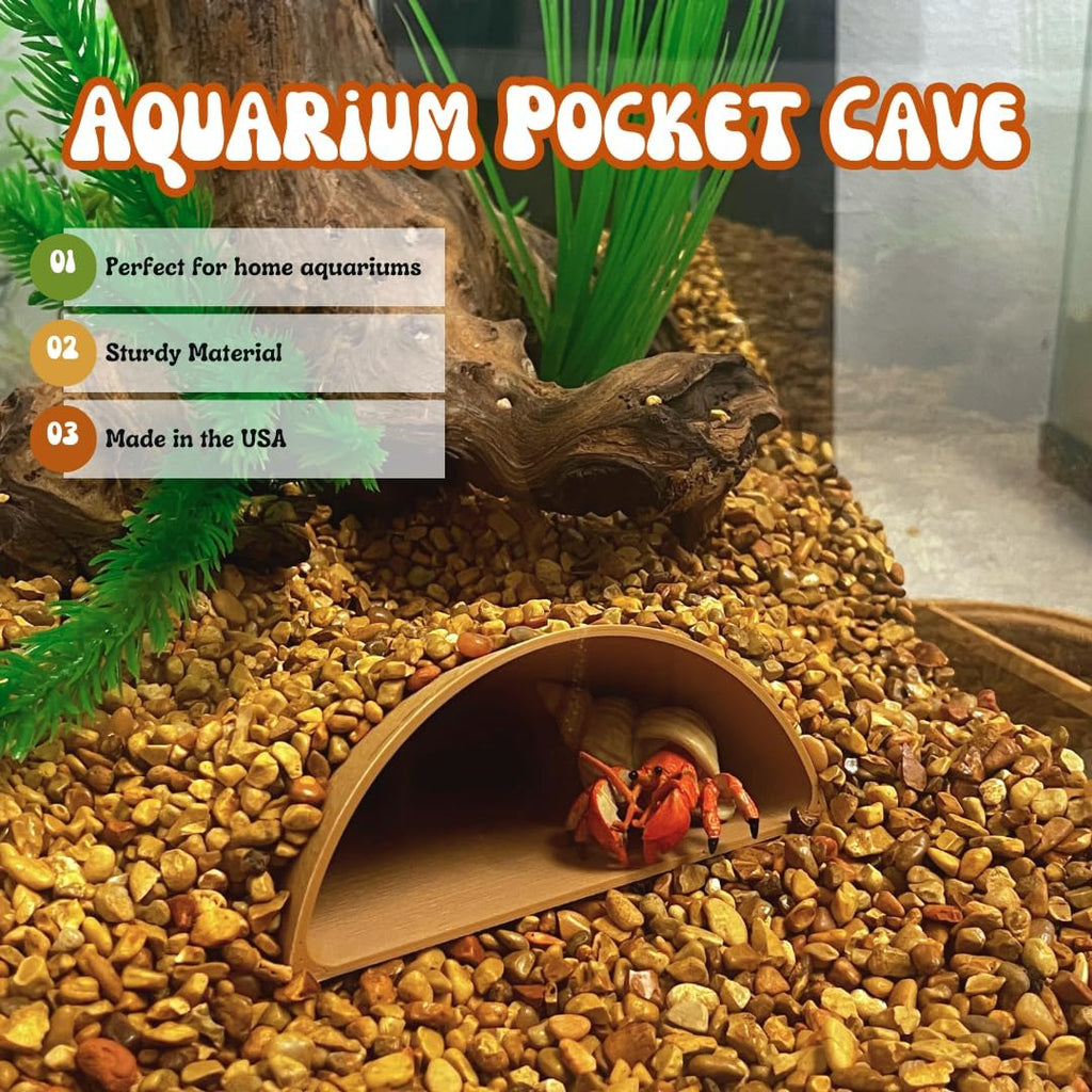 REEFSHAPE Aquarium or Terrarium Pocket Cave | Minimalist Shelter Cave for Fish, Shrimp, Reptiles, Amphibians, & More! | Made in USA (Pocket Cave, Tan)