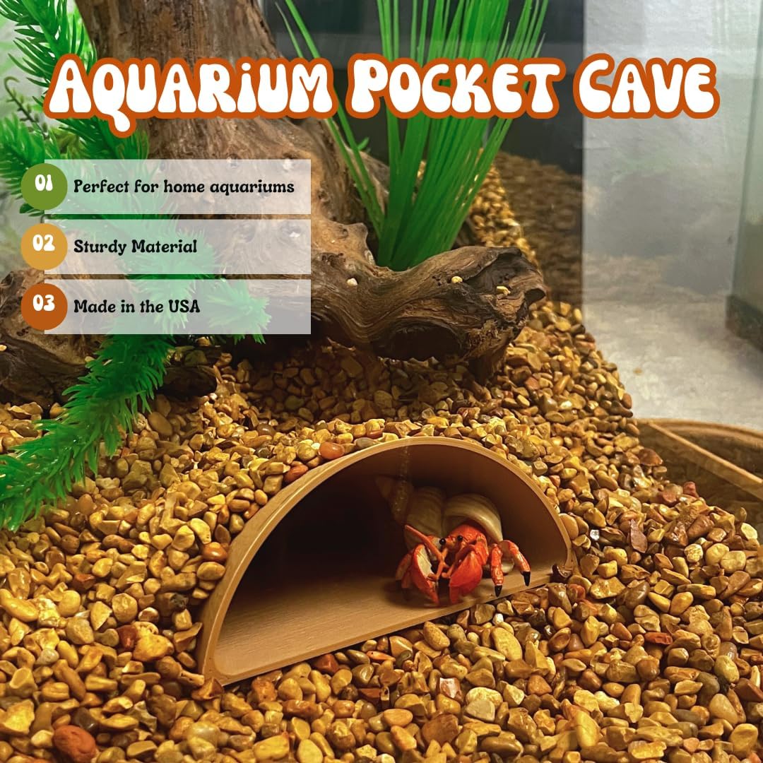 REEFSHAPE Aquarium or Terrarium Pocket Cave | Minimalist Shelter Cave for Fish, Shrimp, Reptiles, Amphibians, & More! | Made in USA (Pocket Cave, Tan)