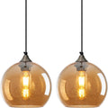 Amber Glass Pendant Lights Kitchen Island Lighting Globe Pendant Light Fixtures Modern Pendant Lighting for Bedroom Living Dining Room Light Fixture (7.87 in, 2 Pack)